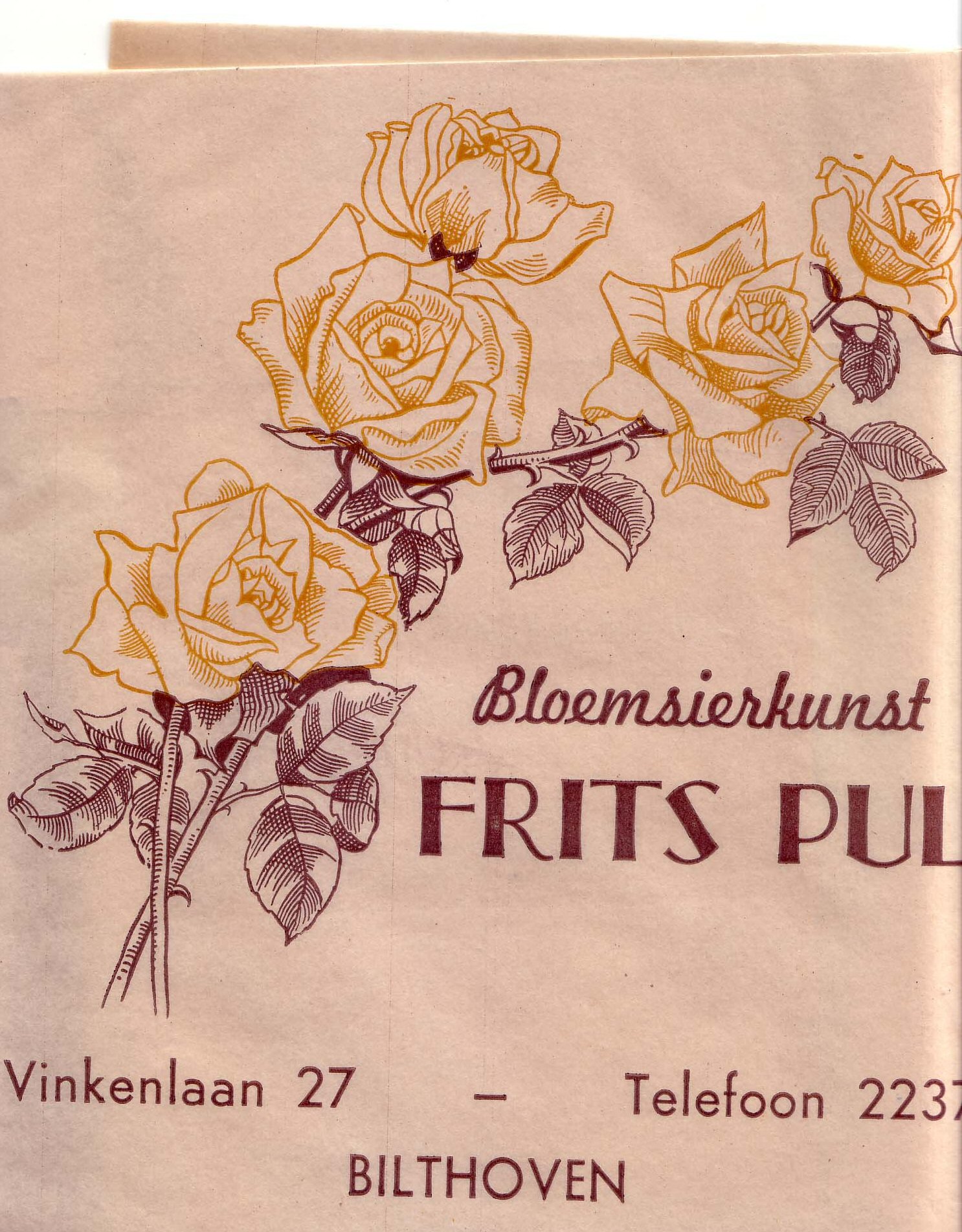 Het inpak papier dat Frits (Frederik) Pul gebruikte in zijn bloemenzaak